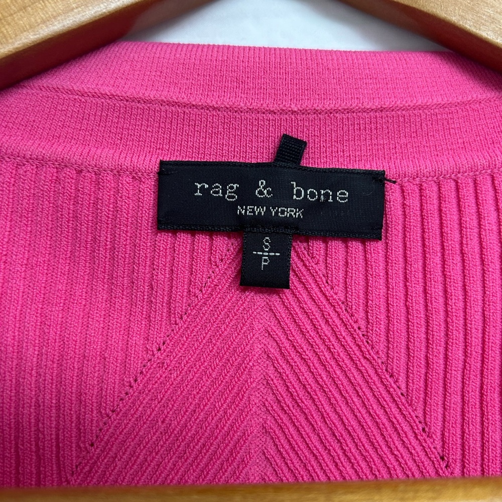Rag & Bone Collared V-Neck Button-Front Pink Ribbed Sweater - Picture 6 of 8